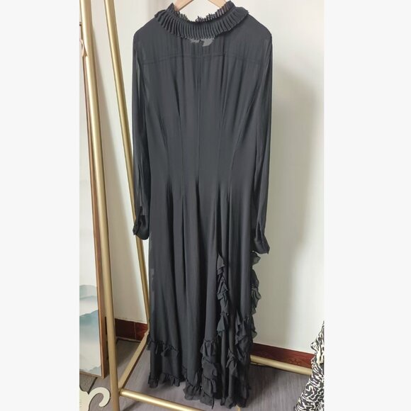 NEW Ulla Johnson Rhea Shirt Maxi Dress with Ruffle Skirt Black Noir Silk Sz4/6/8 - Picture 5 of 8